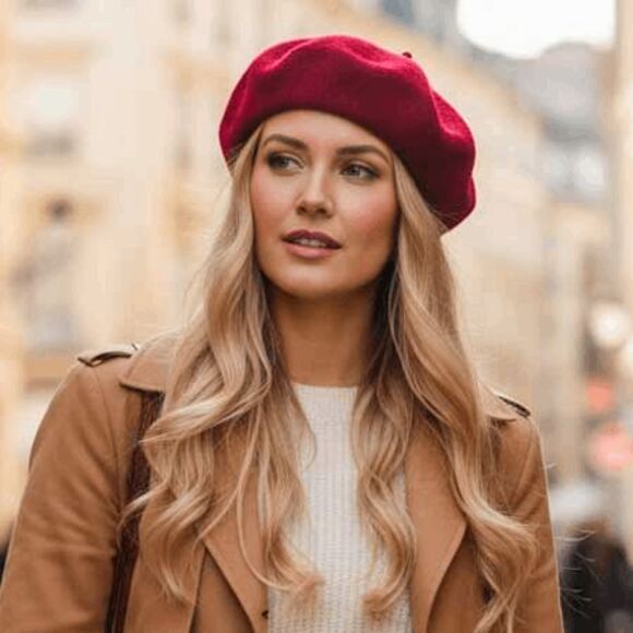 Ladies French Burgundy Beret Hat Cap - Picture 4 of 7